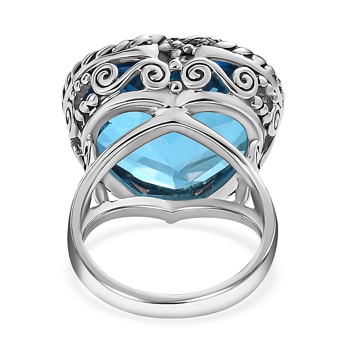 Sajen Silver Celestial Blue Doublet Quartz Heart Ring in Platinum Over Sterling Silver (Size 9.0) 22.65 ctw image number 4