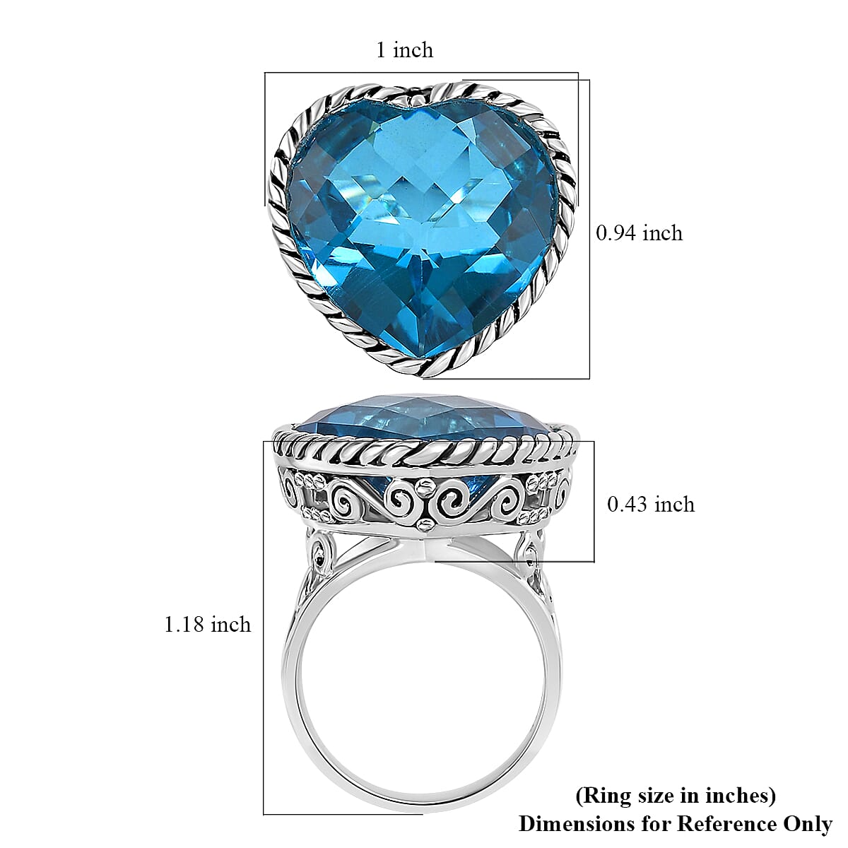 Sajen Silver Celestial Blue Doublet Quartz Heart Ring in Platinum Over Sterling Silver (Size 9.0) 22.65 ctw image number 5