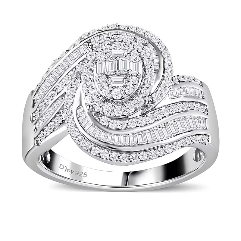 Diamond 1.00 ctw Bypass Ring in Platinum Over Sterling Silver (Size 10.0)