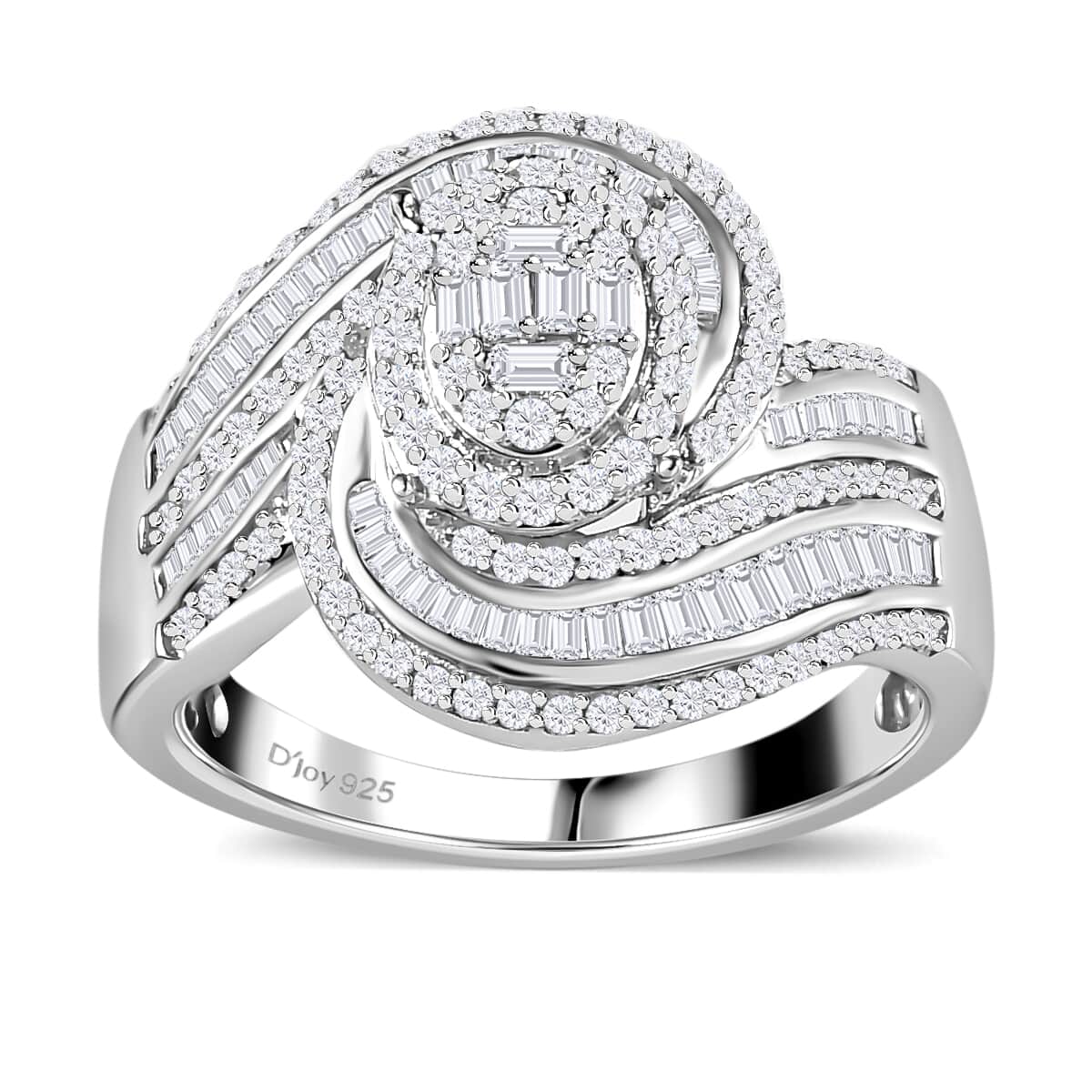 Diamond Bypass Ring in Platinum Over Sterling Silver (Size 10.0) 1.00 ctw image number 0