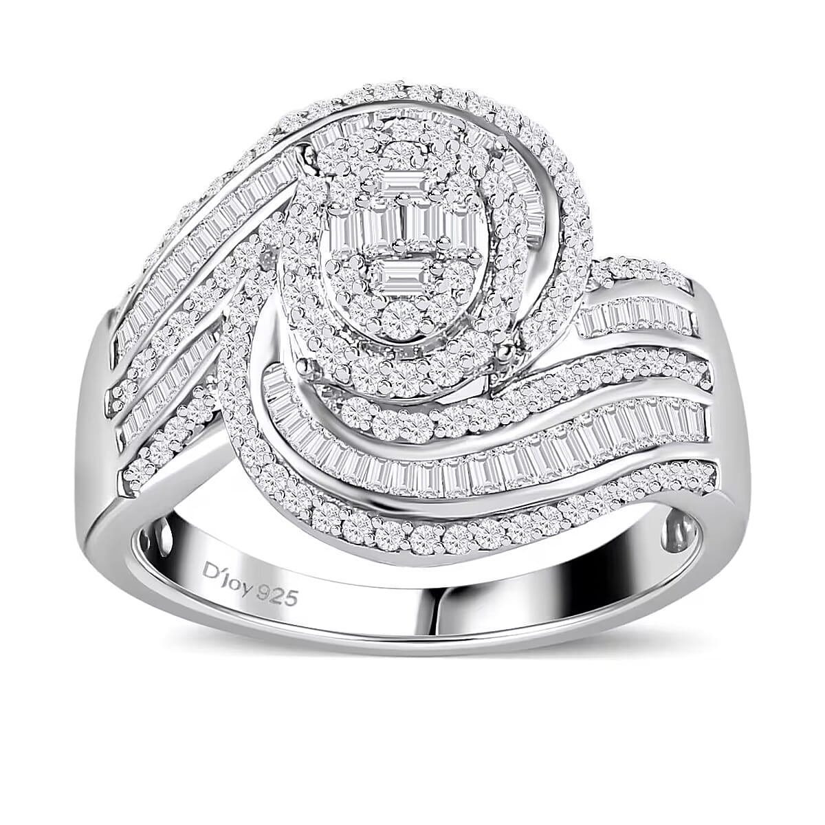 Diamond Bypass Ring in Platinum Over Sterling Silver (Size 10.0) 1.00 ctw image number 0