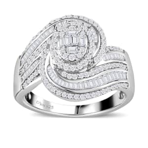 Diamond Bypass Ring in Platinum Over Sterling Silver (Size 10.0) 1.00 ctw