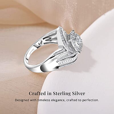 Diamond 1.00 ctw Bypass Ring in Platinum Over Sterling Silver (Size 10.0)