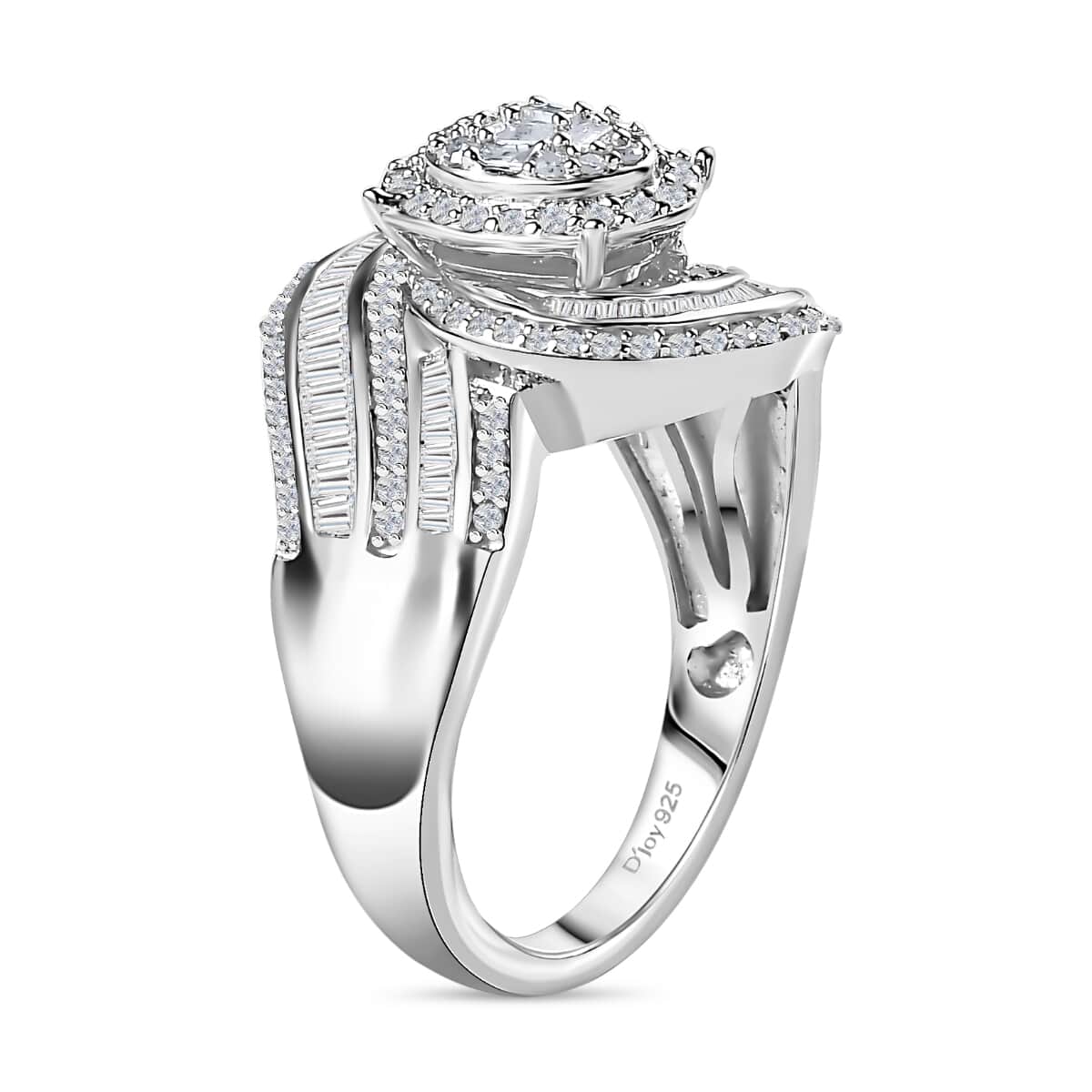 Diamond Bypass Ring in Platinum Over Sterling Silver (Size 10.0) 1.00 ctw image number 3