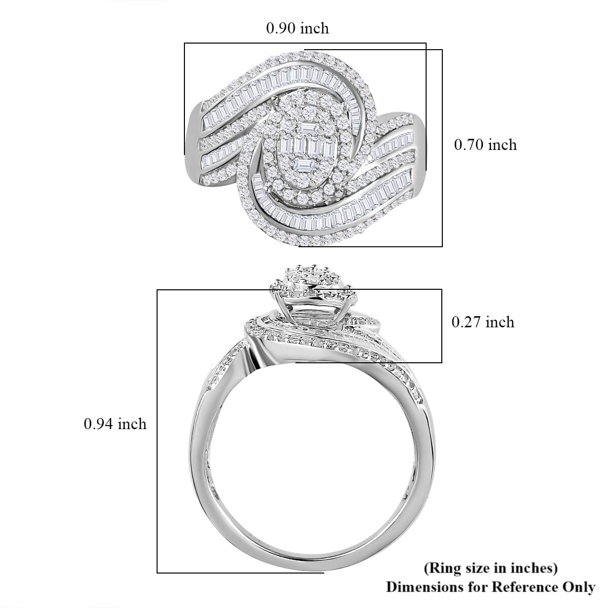 Diamond Bypass Ring in Platinum Over Sterling Silver (Size 10.0) 1.00 ctw image number 5