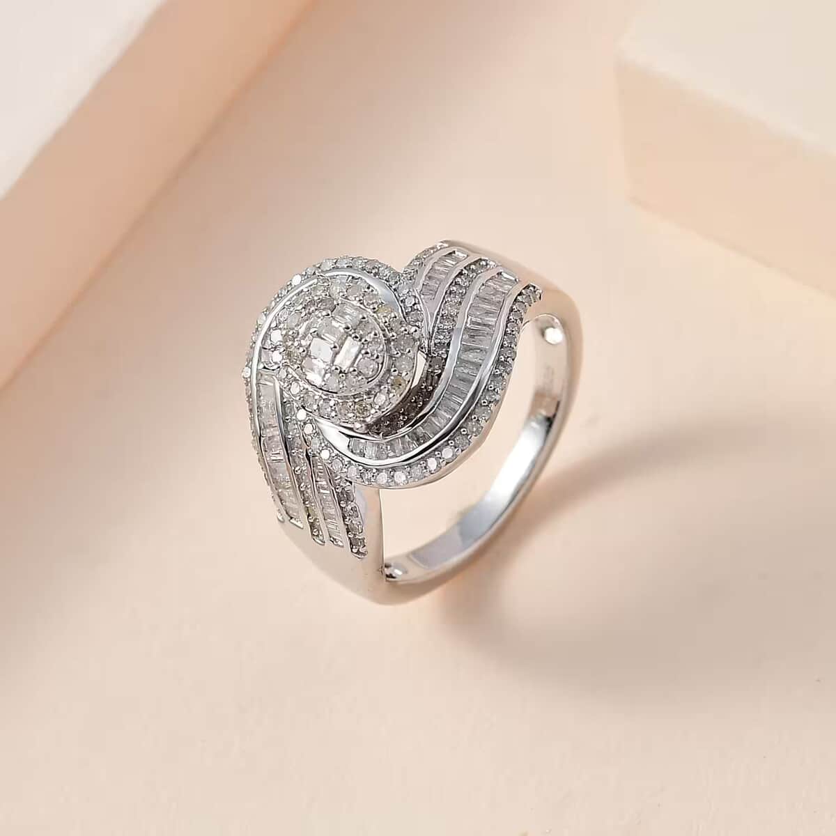 Diamond 1.00 ctw Bypass Ring in Platinum Over Sterling Silver (Size 10.0) image number 6