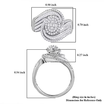 Diamond 1.00 ctw Bypass Ring in Platinum Over Sterling Silver (Size 10.0)