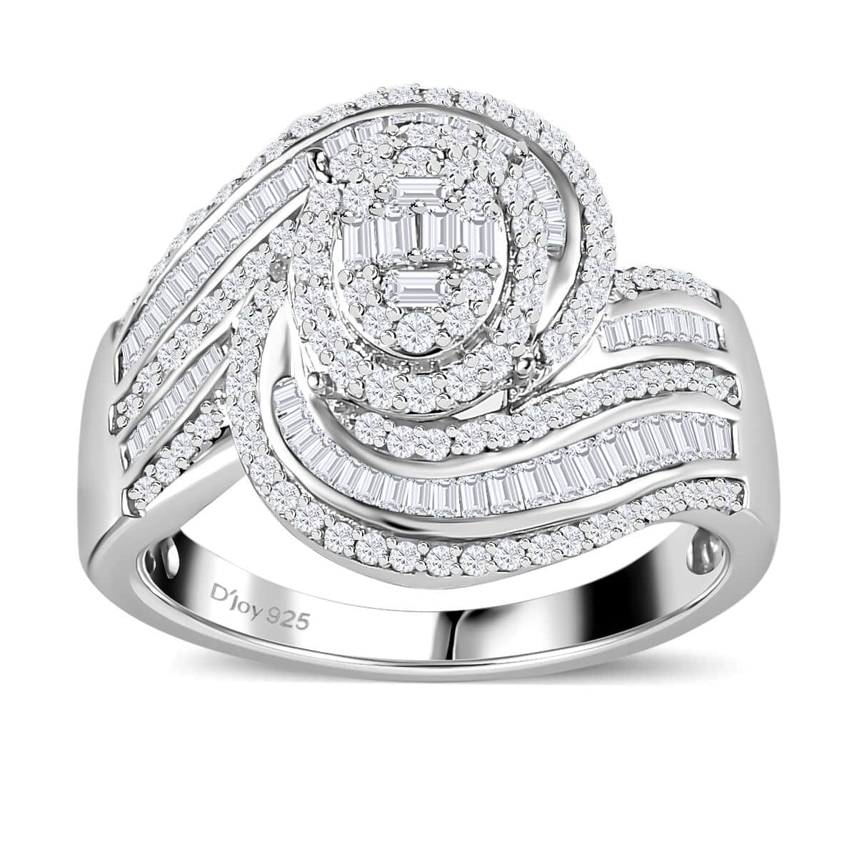 Diamond Bypass Ring in Platinum Over Sterling Silver (Size 6.0) 1.00 ctw image number 0