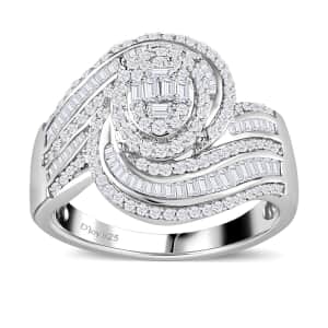 Diamond Bypass Ring in Platinum Over Sterling Silver (Size 6.0) 1.00 ctw