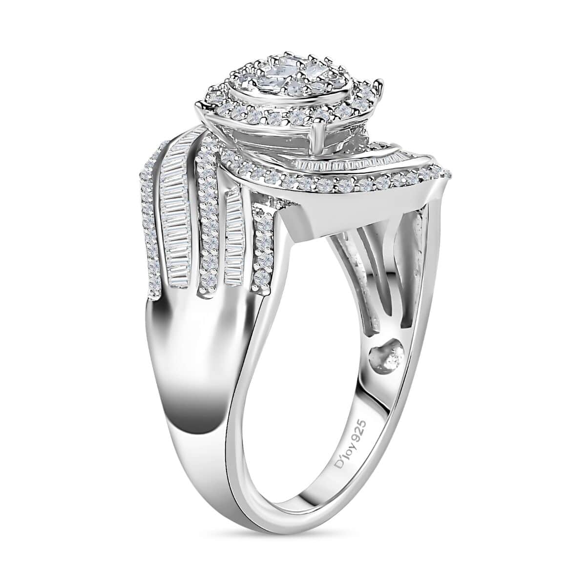 Diamond Bypass Ring in Platinum Over Sterling Silver (Size 6.0) 1.00 ctw image number 3