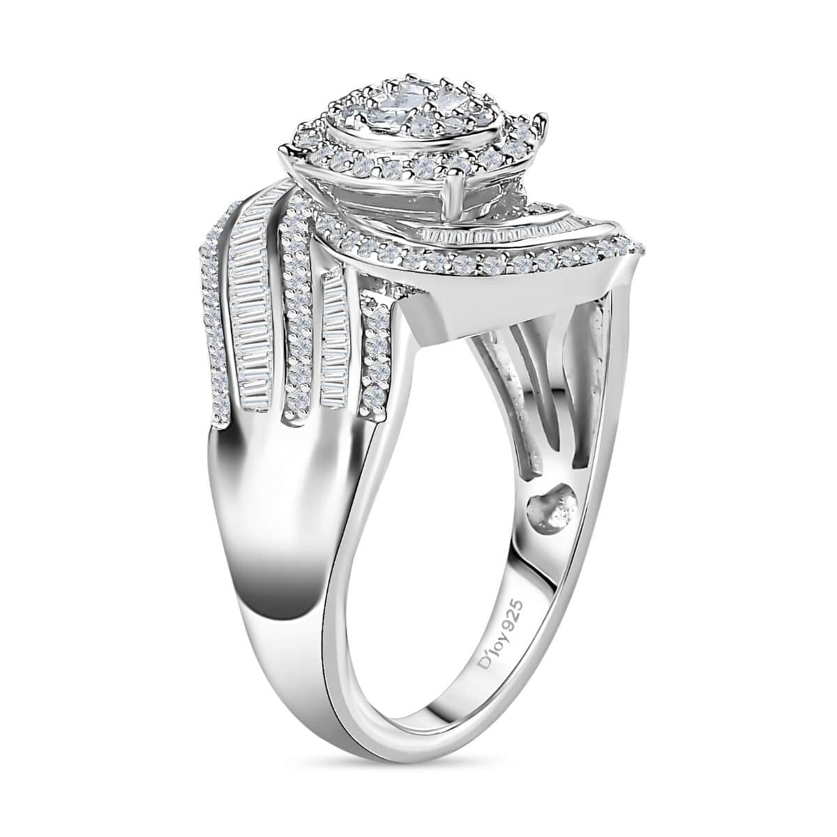 Diamond 1.00 ctw Bypass Ring in Platinum Over Sterling Silver (Size 7.0) image number 3