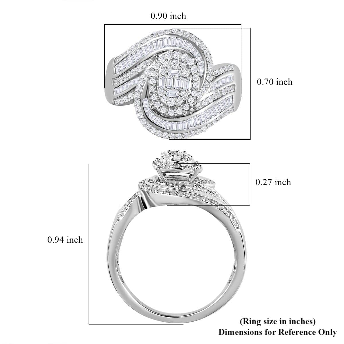 Diamond 1.00 ctw Bypass Ring in Platinum Over Sterling Silver (Size 7.0) image number 5