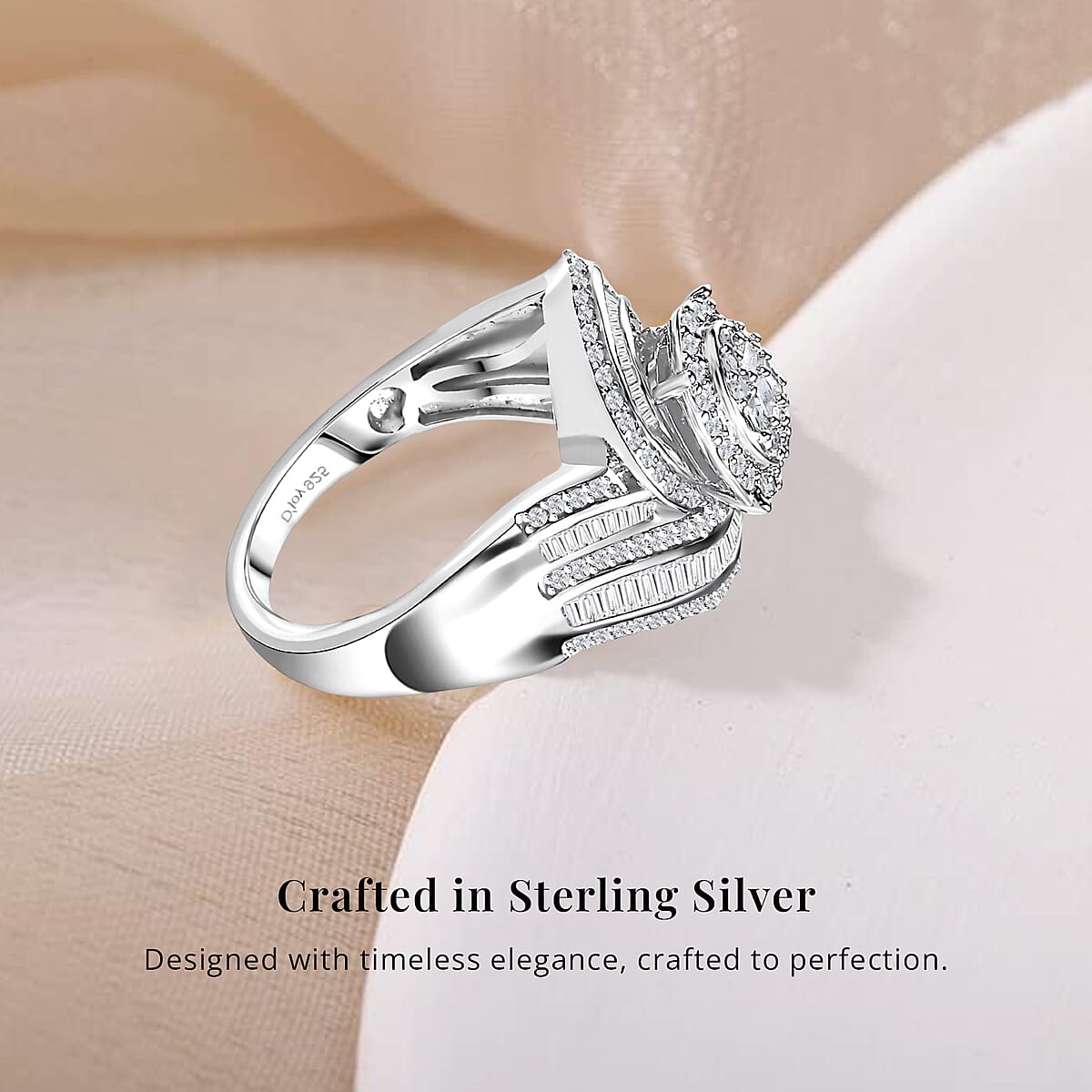 Diamond 1.00 ctw Bypass Ring in Platinum Over Sterling Silver (Size 9.0) image number 2