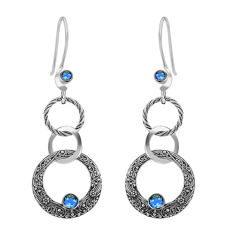 Sajen Silver Rainbow Peacock Doublet Quartz 1.10 ctw Earrings in Platinum Over Sterling Silver