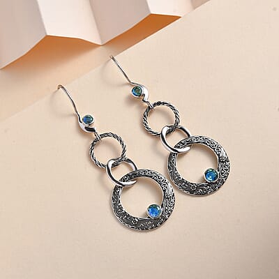 Sajen Silver Rainbow Peacock Doublet Quartz 1.10 ctw Earrings in Platinum Over Sterling Silver