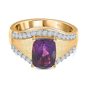 Moroccan Amethyst and White Zircon 3.15 ctw Ring in Vermeil Yellow Gold Over Sterling Silver (Size 6.5)