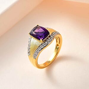 Moroccan Amethyst and White Zircon 3.15 ctw Ring in Vermeil Yellow Gold Over Sterling Silver (Size 6.5)