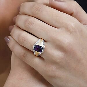 Moroccan Amethyst and White Zircon 3.15 ctw Ring in Vermeil Yellow Gold Over Sterling Silver (Size 6.5)
