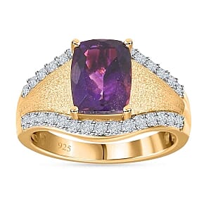 Moroccan Amethyst and White Zircon 3.15 ctw Ring in Vermeil Yellow Gold Over Sterling Silver (Size 6.5)