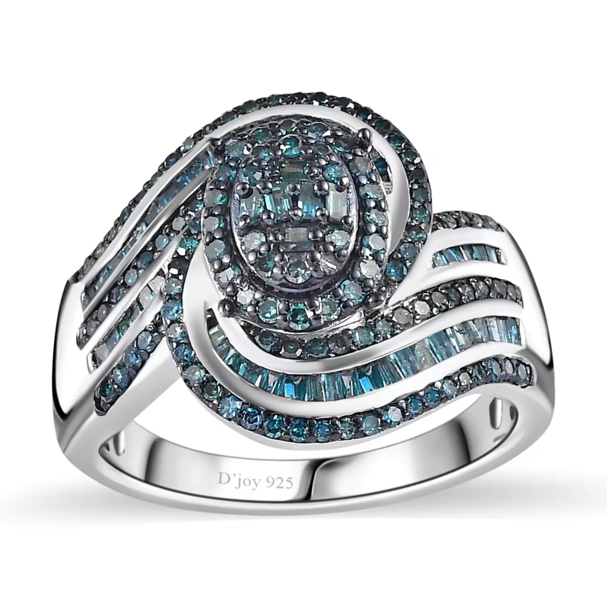 Blue Diamond 1.00 ctw Bypass Ring in Rhodium and Platinum Over Sterling Silver (Size 7.0) image number 0