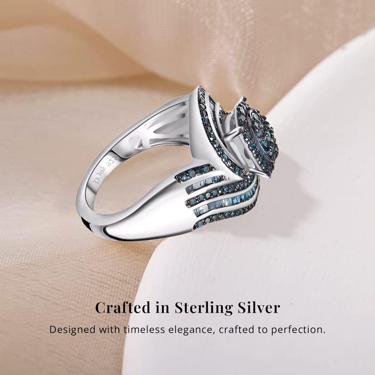 Blue Diamond 1.00 ctw Bypass Ring in Rhodium and Platinum Over Sterling Silver (Size 7.0) image number 2