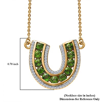 Chrome Diopside and White Zircon Horseshoe Necklace 18-20 Inches in Vermeil Yellow Gold Over Sterling Silver 2.60 ctw