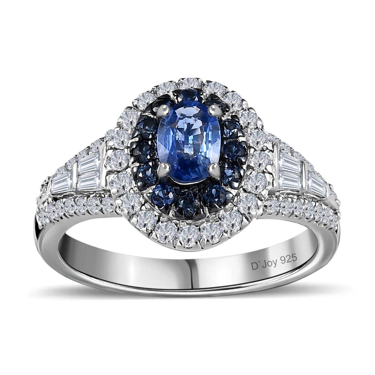 Ceylon Blue Sapphire and Moissanite Cocktail Ring in Platinum Over Sterling Silver (Size 10.0) 1.60 ctw image number 0