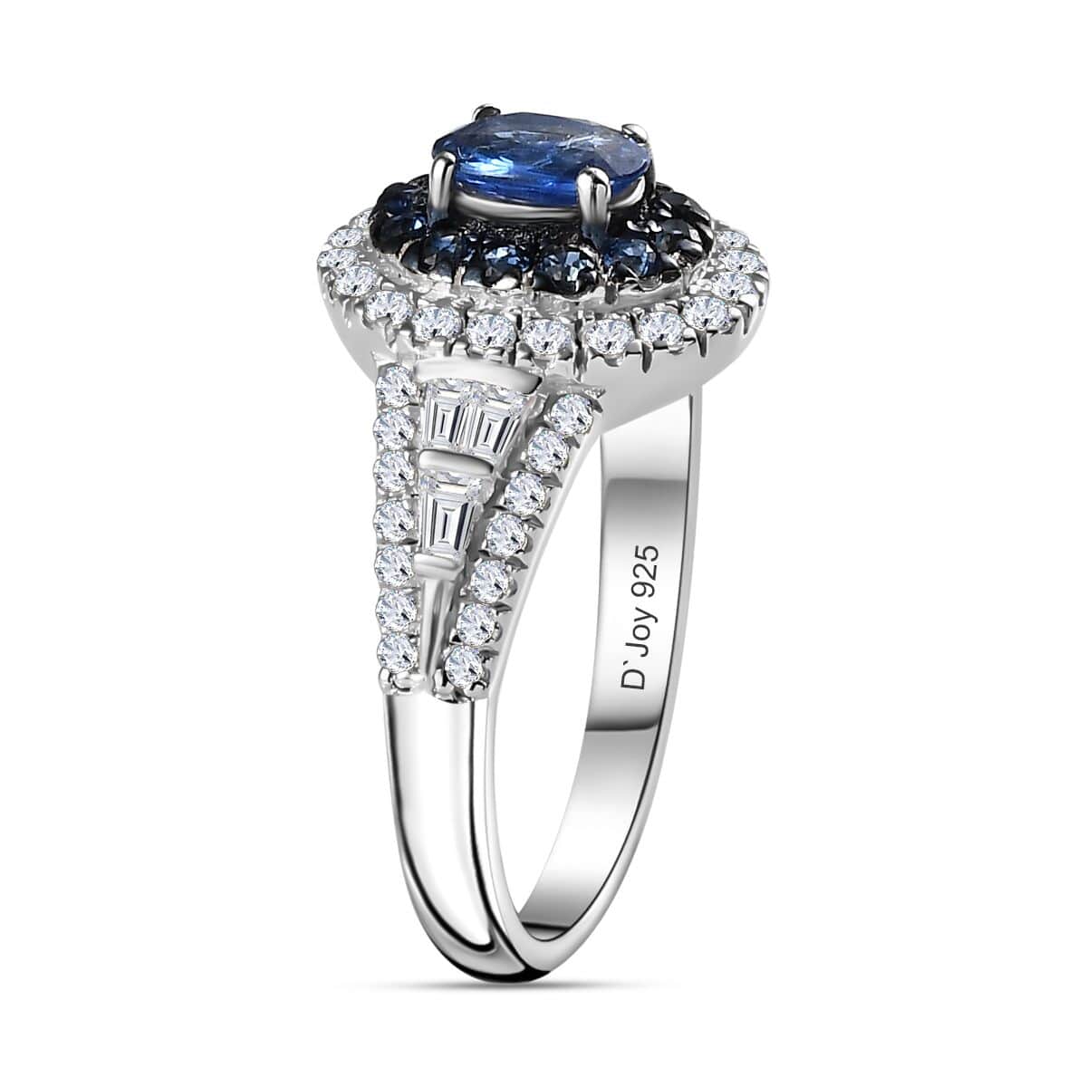 Ceylon Blue Sapphire and Moissanite Cocktail Ring in Platinum Over Sterling Silver (Size 10.0) 1.60 ctw image number 3