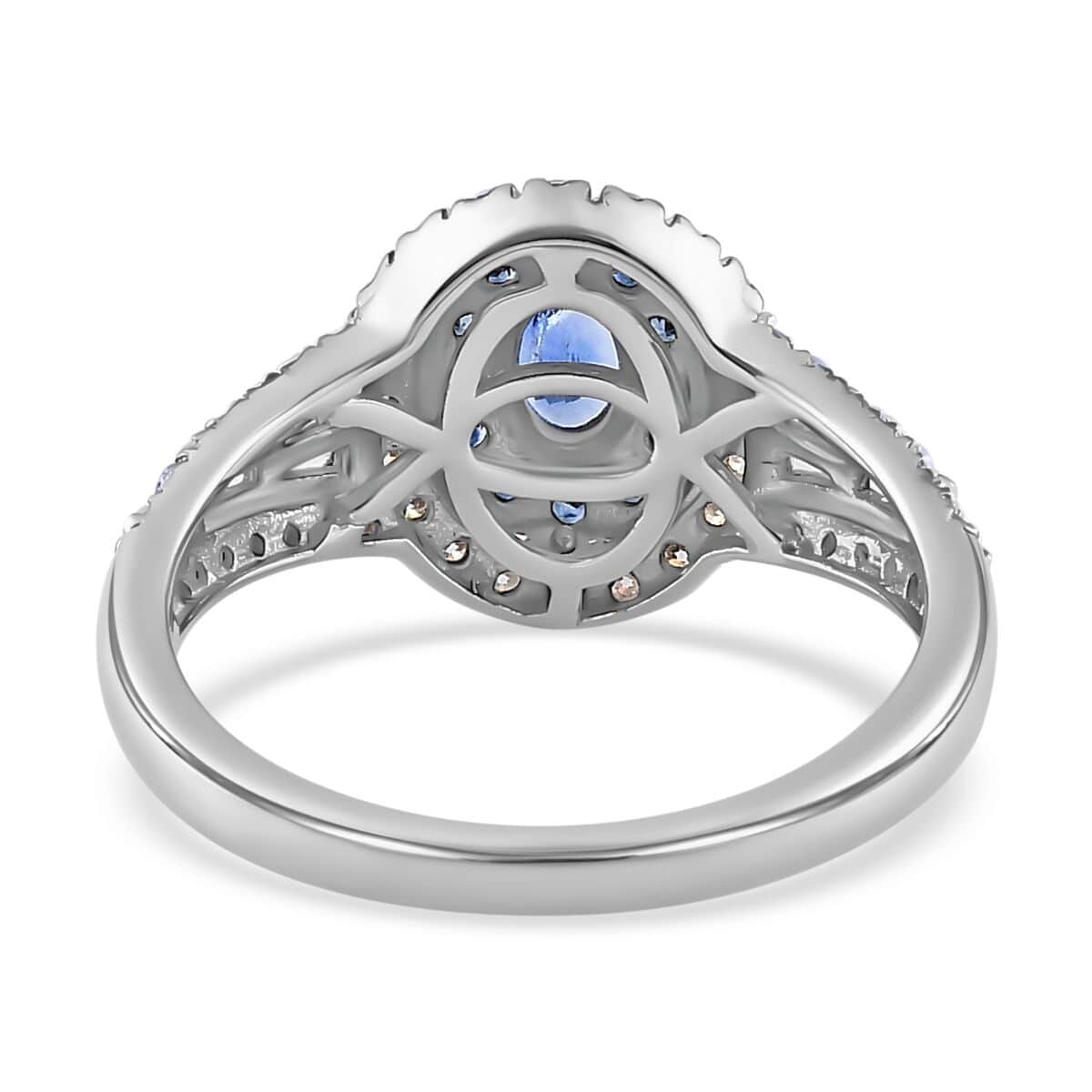 Ceylon Blue Sapphire and Moissanite Cocktail Ring in Platinum Over Sterling Silver (Size 6.0) 1.60 ctw image number 4