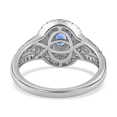 Ceylon Blue Sapphire and Moissanite Cocktail Ring in Platinum Over Sterling Silver (Size 7.0) 1.60 ctw