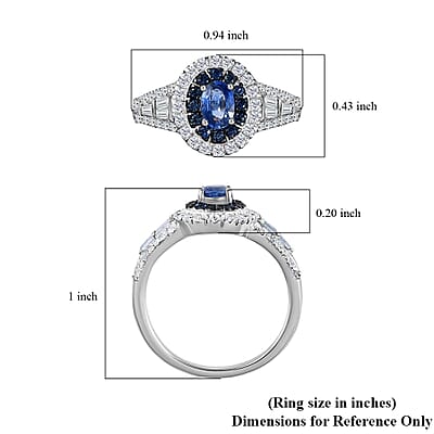 Ceylon Blue Sapphire and Moissanite Cocktail Ring in Platinum Over Sterling Silver (Size 7.0) 1.60 ctw