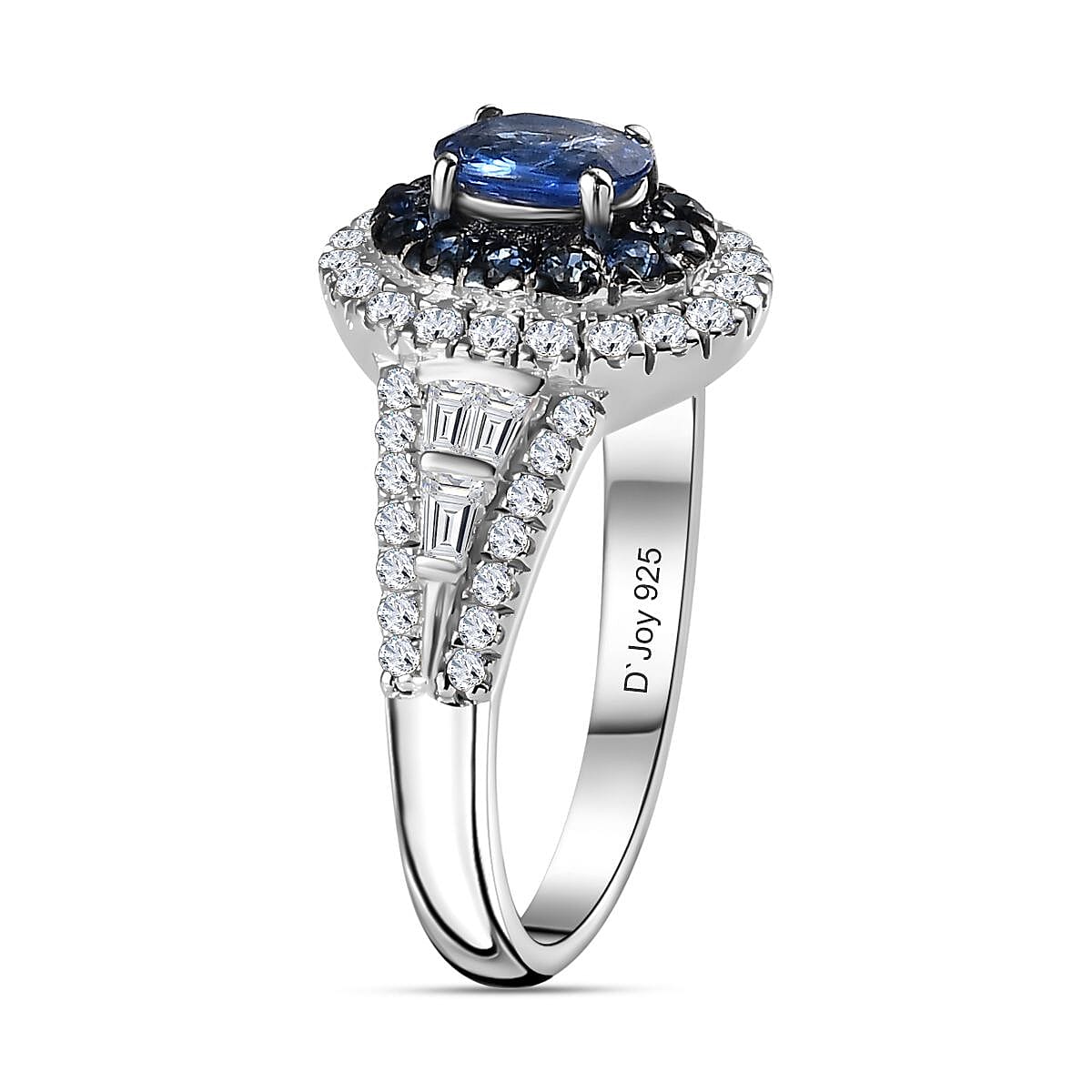 Ceylon Blue Sapphire and Moissanite Cocktail Ring in Platinum Over Sterling Silver (Size 9.0) 1.60 ctw image number 3