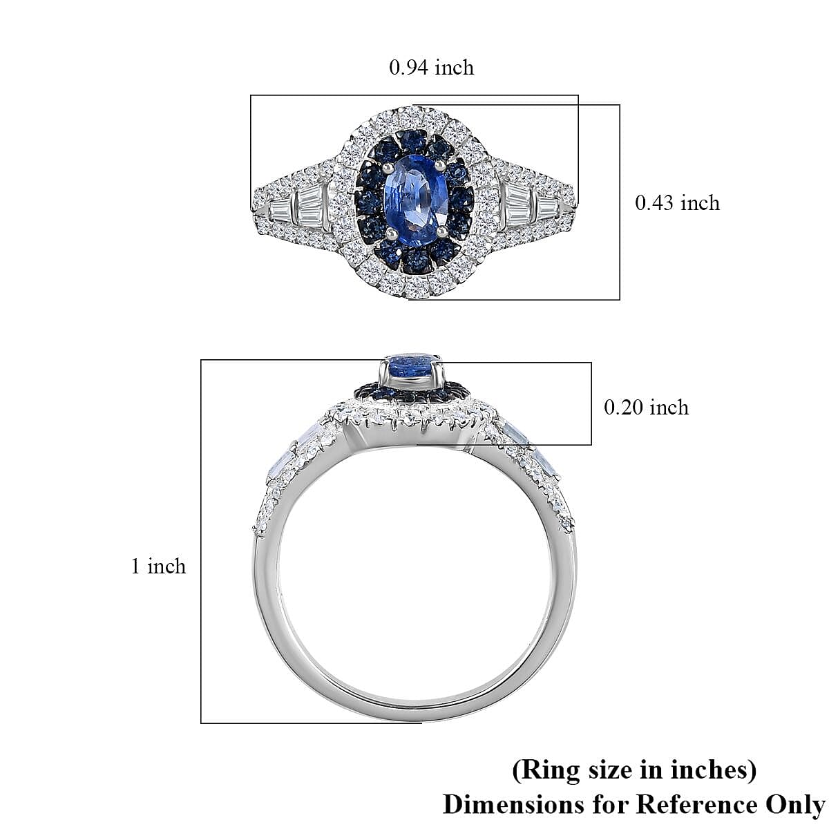 Ceylon Blue Sapphire and Moissanite Cocktail Ring in Platinum Over Sterling Silver (Size 9.0) 1.60 ctw image number 5