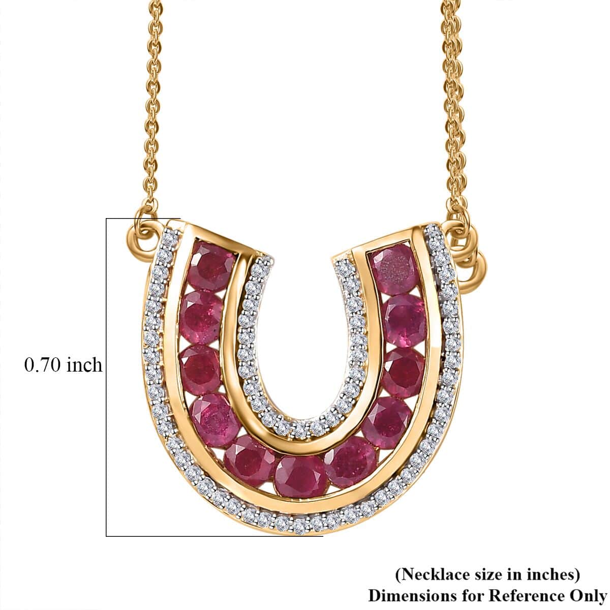 Niassa Ruby (FF) and White Zircon Horseshoe Necklace 18-20 Inches in Vermeil Yellow Gold Over Sterling Silver 2.60 ctw image number 6