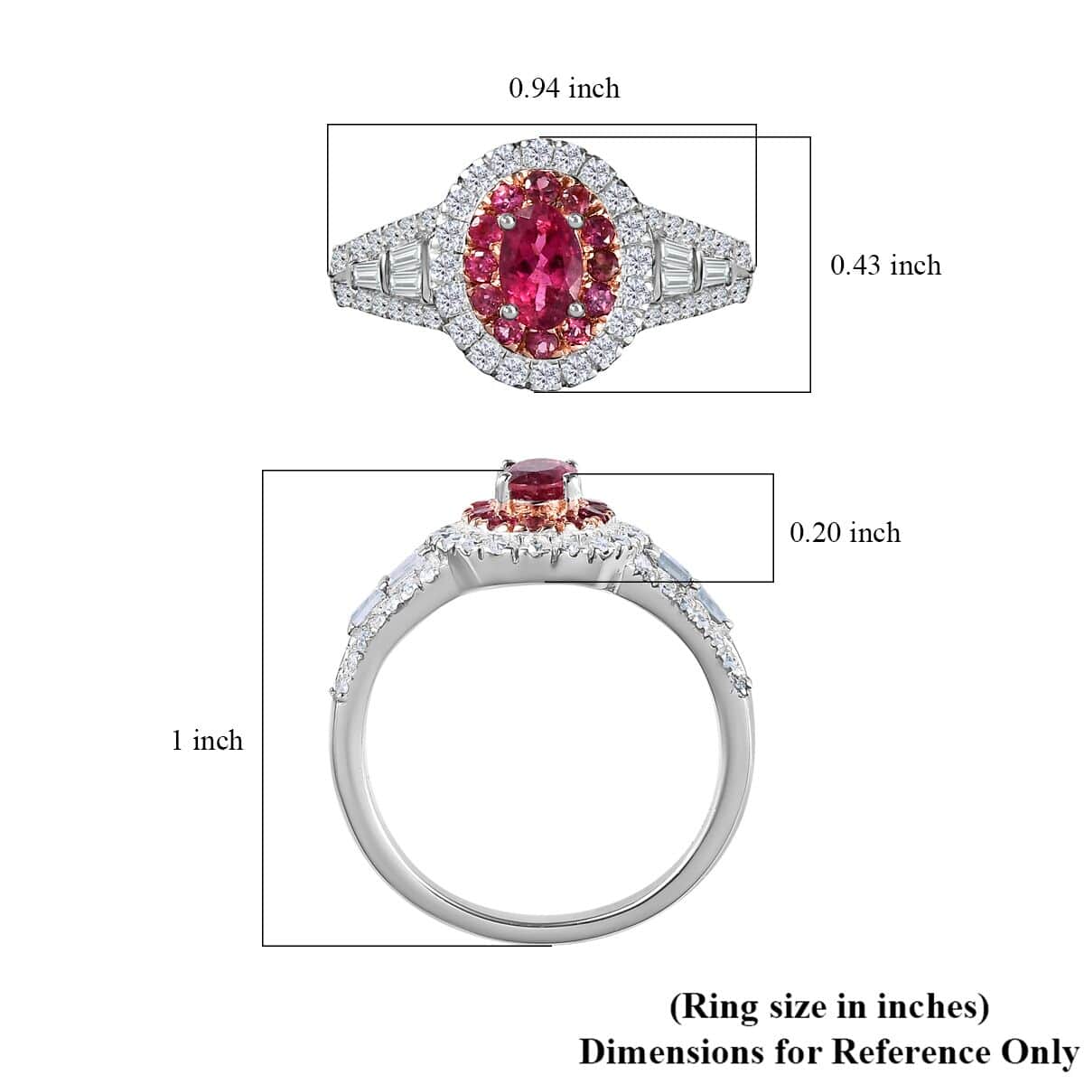 Ouro Fino Rubellite and Moissanite 1.35 ctw Cocktail Ring in Platinum Over Sterling Silver (Size 5.0) image number 5