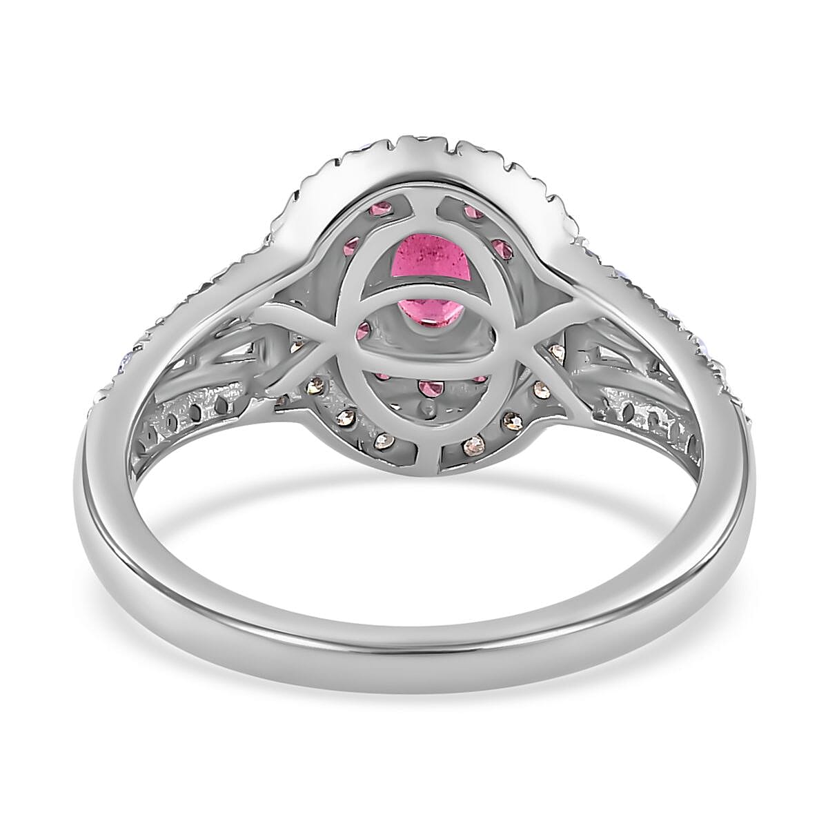 D'Joy Ouro Fino Rubellite and Moissanite 1.35 ctw Cocktail Ring in Platinum Over Sterling Silver (Size 9.0)