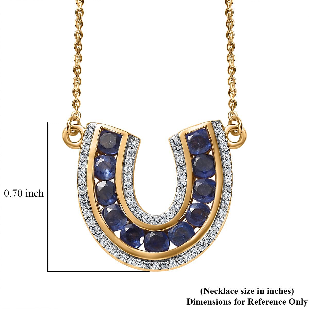 Masoala Sapphire (D) and White Zircon Horseshoe Necklace 18-20 Inches in Vermeil Yellow Gold Over Sterling Silver 2.40 ctw image number 6