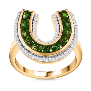 Chrome Diopside and White Zircon Horseshoe Ring in Vermeil Yellow Gold Over Sterling Silver (Size 10.0) 1.75 ctw