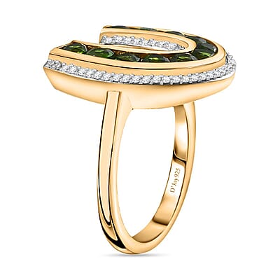 Chrome Diopside and White Zircon Horseshoe Ring in Vermeil Yellow Gold Over Sterling Silver (Size 10.0) 1.75 ctw