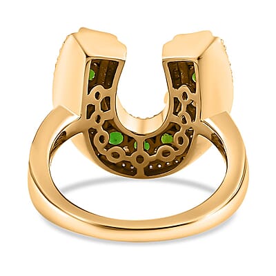 Chrome Diopside and White Zircon Horseshoe Ring in Vermeil Yellow Gold Over Sterling Silver (Size 10.0) 1.75 ctw