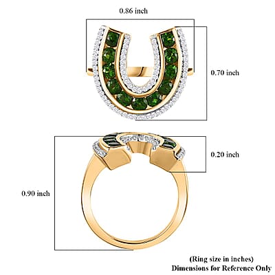 Chrome Diopside and White Zircon Horseshoe Ring in Vermeil Yellow Gold Over Sterling Silver (Size 10.0) 1.75 ctw