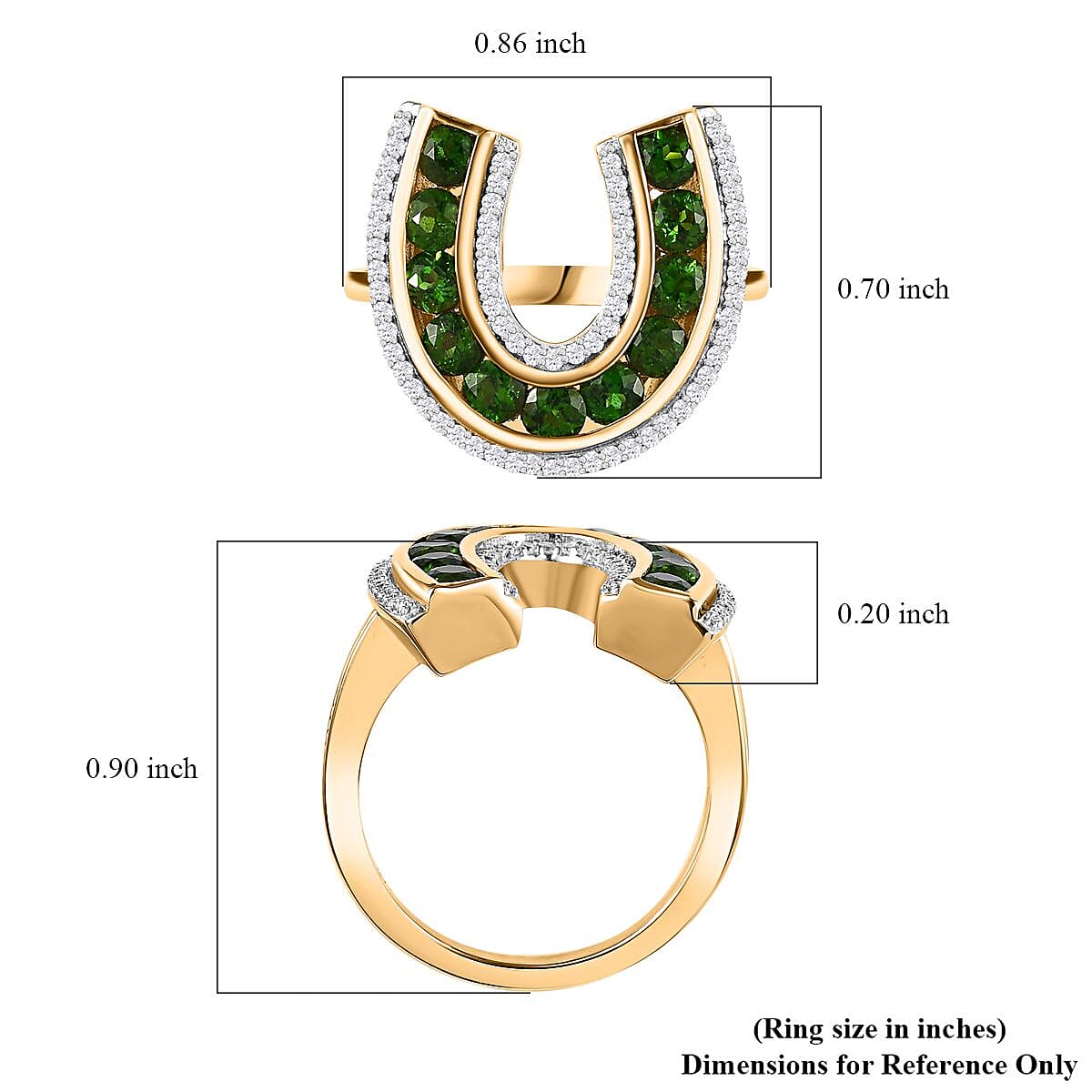 Chrome Diopside and White Zircon Horseshoe Ring in Vermeil Yellow Gold Over Sterling Silver (Size 8.0) 1.75 ctw