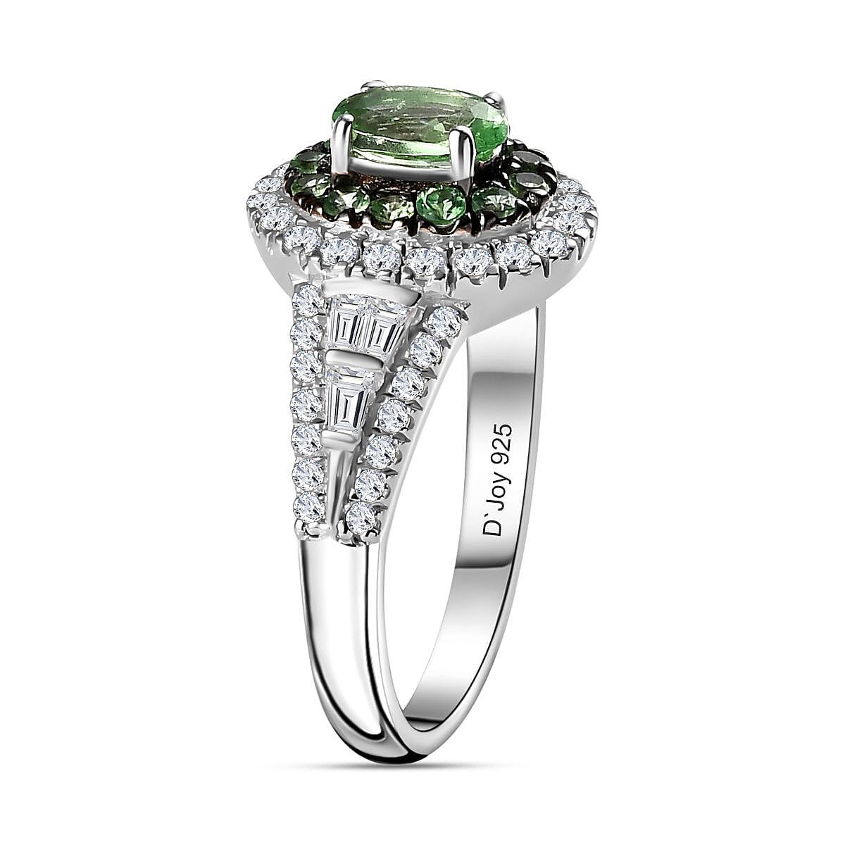 Tsavorite Garnet and Moissanite 1.40 ctw Cocktail Ring in Platinum Over Sterling Silver (Size 5.0) image number 3