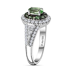 Tsavorite Garnet and Moissanite 1.40 ctw Cocktail Ring in Platinum Over Sterling Silver (Size 5.0)