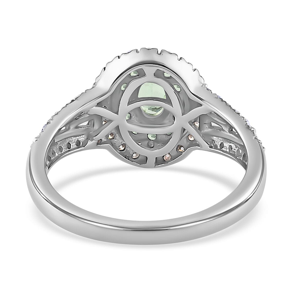 Tsavorite Garnet and Moissanite 1.40 ctw Cocktail Ring in Platinum Over Sterling Silver (Size 5.0) image number 4