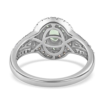 Tsavorite Garnet and Moissanite 1.40 ctw Cocktail Ring in Platinum Over Sterling Silver (Size 5.0)