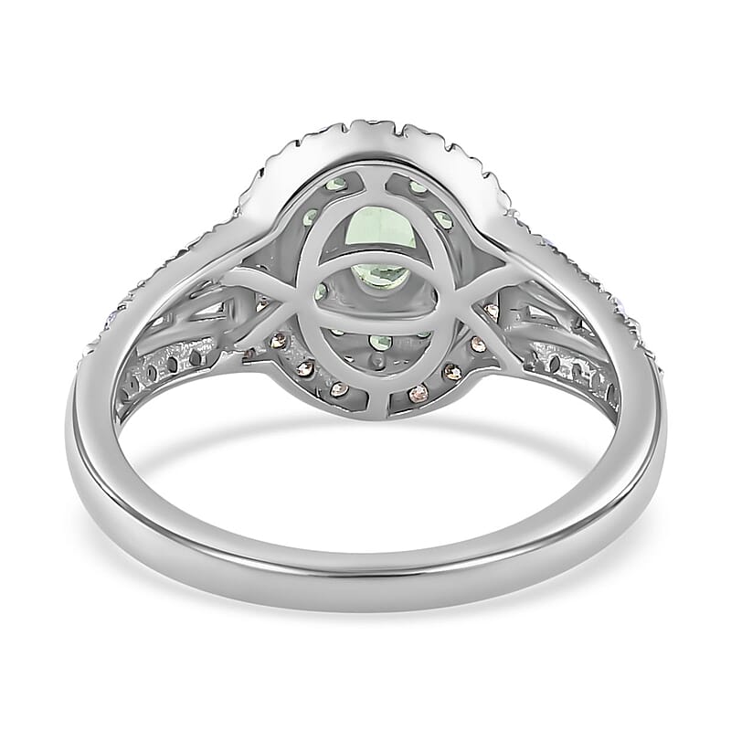 Tsavorite Garnet and Moissanite 1.40 ctw Cocktail Ring in Platinum Over Sterling Silver (Size 5.0)