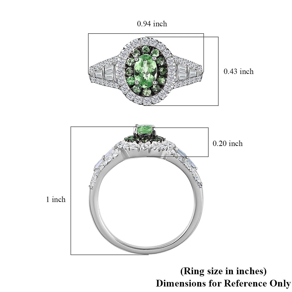 Tsavorite Garnet and Moissanite 1.40 ctw Cocktail Ring in Platinum Over Sterling Silver (Size 5.0) image number 5