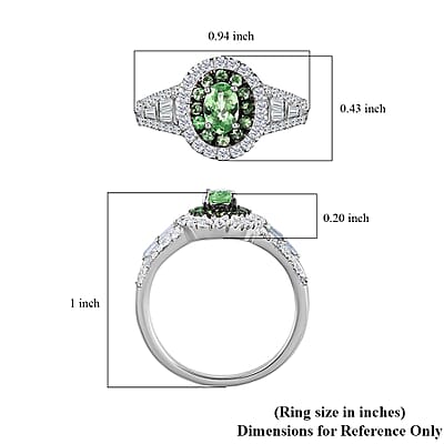 Tsavorite Garnet and Moissanite 1.40 ctw Cocktail Ring in Platinum Over Sterling Silver (Size 5.0)