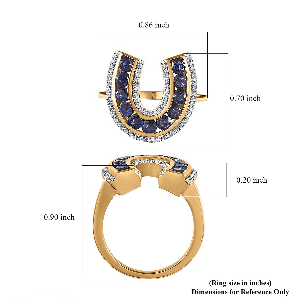 Masoala Sapphire (FF) and White Zircon Horseshoe Ring in Vermeil Yellow Gold Over Sterling Silver (Size 6.0) 2.35 ctw image number 5